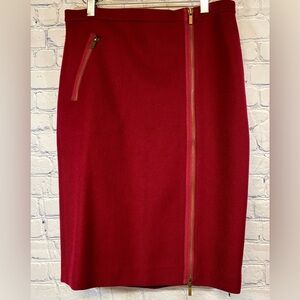 J Crew Red Garnet Wool Retro Preppy Asymmetrical Zip Classic Pencil Skirt 8